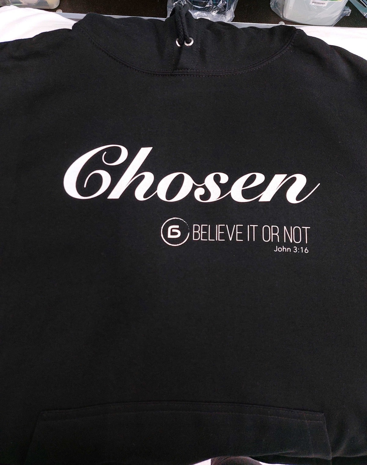 NIEUW:  Hoodie black Chosen Believe it or not Joh.3:16